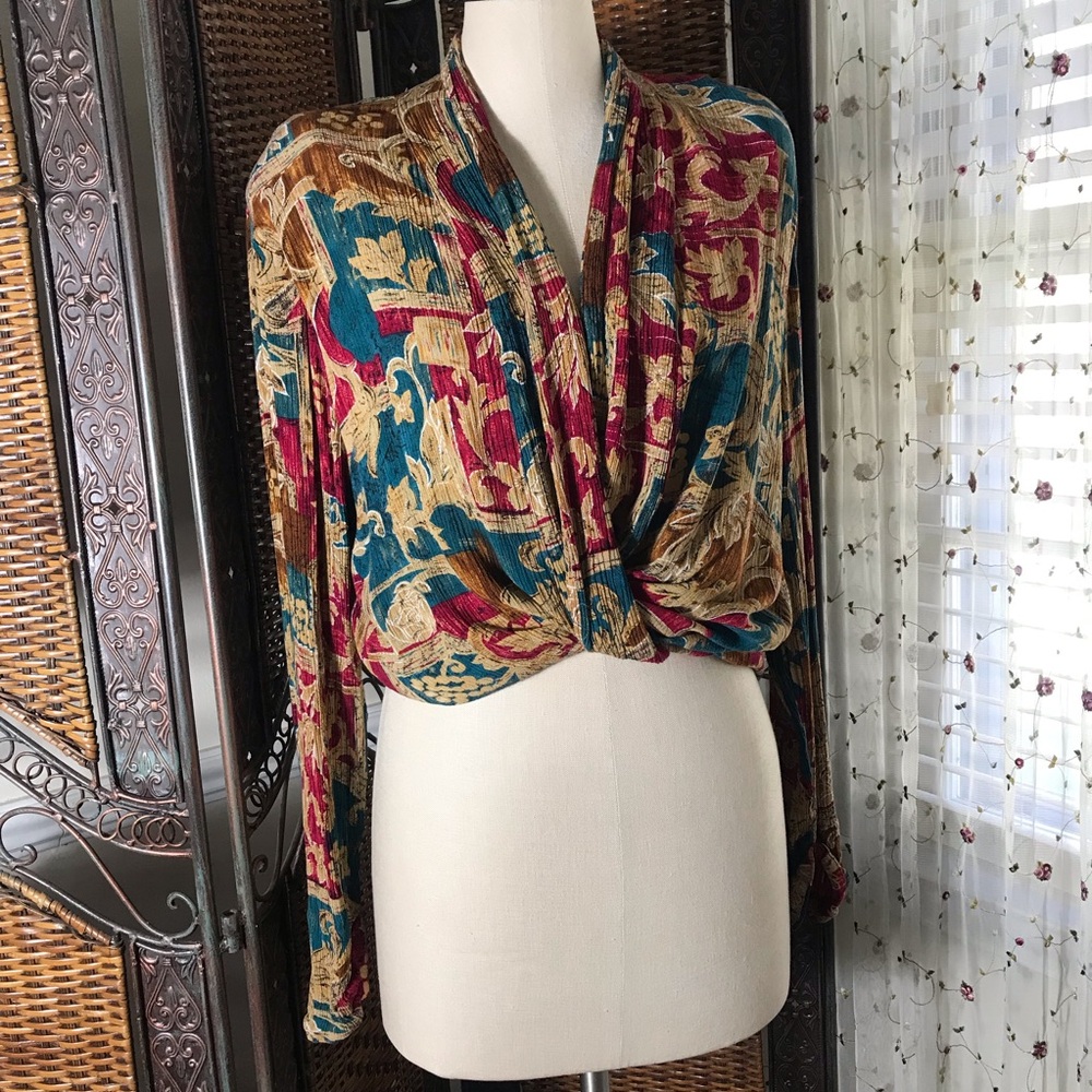 Worthington Multicolor Open-Front Cardigan — Teal, Burgundy & Gold